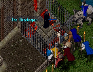 The Gatekeeper talks to adventurers